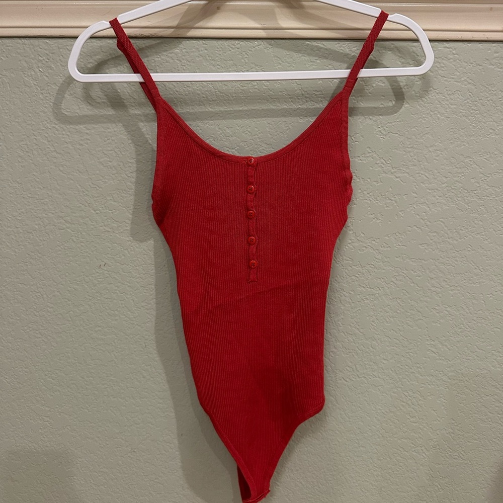 Amuse Society Red Ribbed Bodysuit